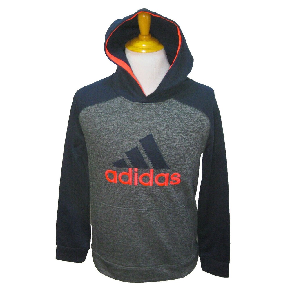 ADIDAS Boy's (Size XL 18-20) Gray Blue Hoodie Logo Hooded Sweatshirt Athletic